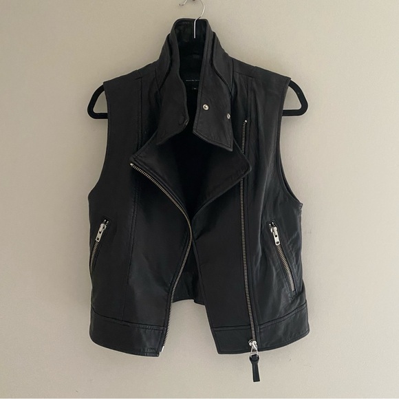 Mackage Aritzia Black Lambskin Leather Sleeveless Motorcycle Moto Vest - Picture 3 of 14